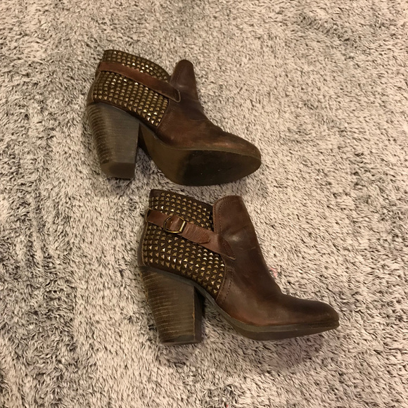 SM Alani Brown Leather Studded Ankle Boots - Picture 2 of 4